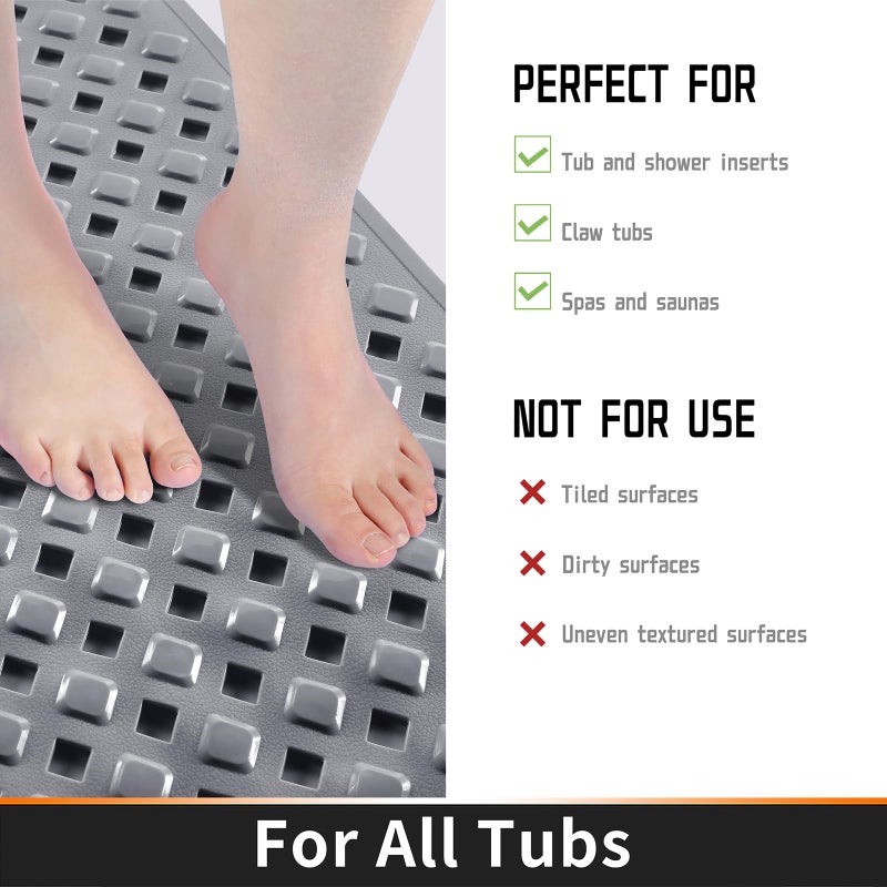Yimobra Non Slip Bath Mat, Super Strong Suction Cups,34.5"x15.5"Long Tub Mat with Drain Holes, Machine Washable Fast Draining Shower Mats, Bathroom Essentials,Gray - Image 4